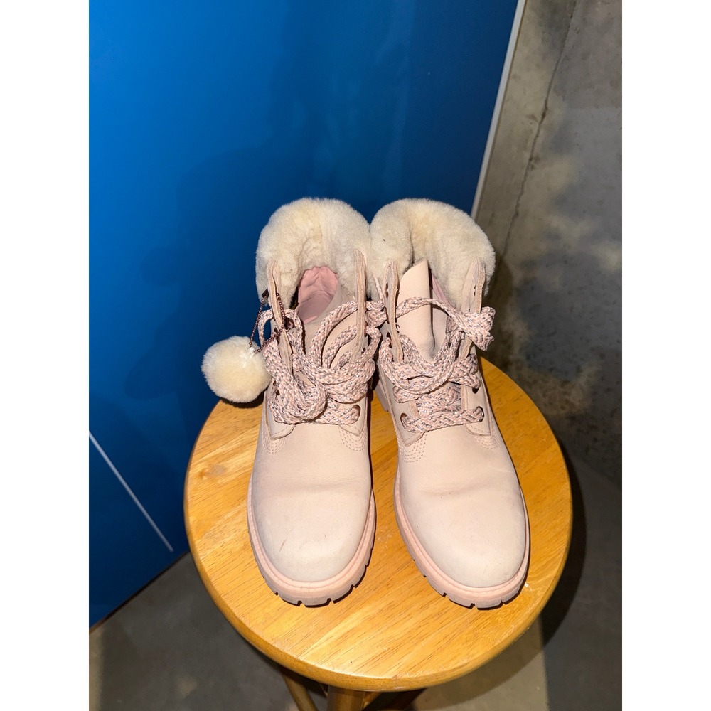 Timberland Womens 6 Inch Premium Pink Waterproof Boots Fur Trim Size 7